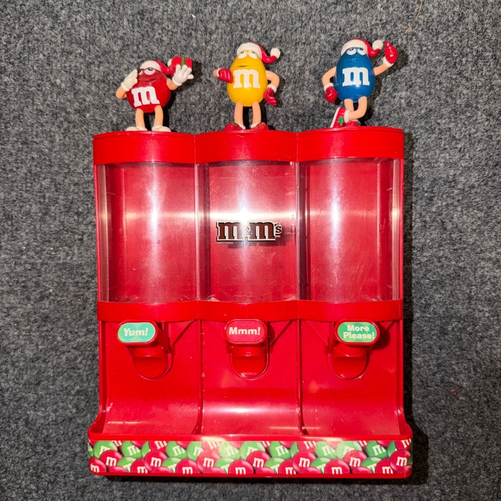 M&M's Triple Candy Dispenser Red Christmas Santa Characters Holiday Gift